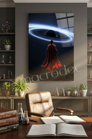 "Man of Steel: Karadelik ve Kozmik Kahraman" Sanatsal Cam Tablo -