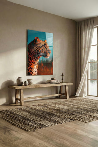 Vahşi Doğa Leopar Portresi Modern Cam Tablo