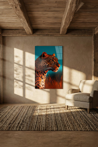 Vahşi Doğa Leopar Portresi Modern Cam Tablo