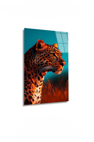 Vahşi Doğa Leopar Portresi Modern Cam Tablo
