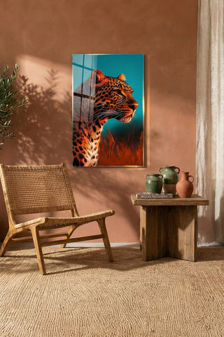 Vahşi Doğa Leopar Portresi Modern Cam Tablo