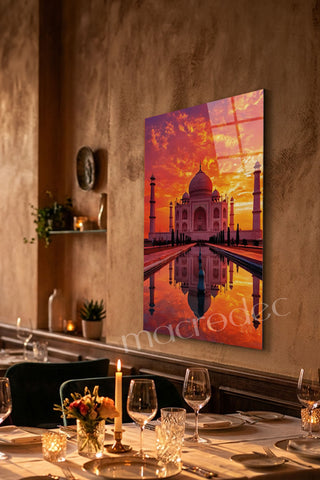 "Taj Mahal: Aşkın İhtişamı" Gün Batımı Cam Tablo