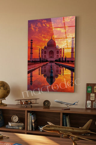 "Taj Mahal: Aşkın İhtişamı" Gün Batımı Cam Tablo