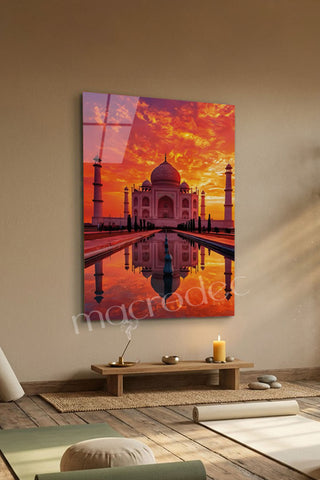 "Taj Mahal: Aşkın İhtişamı" Gün Batımı Cam Tablo