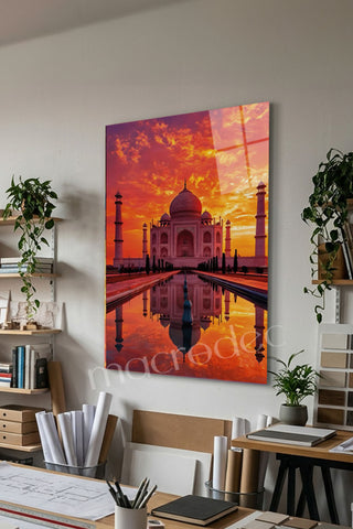 "Taj Mahal: Aşkın İhtişamı" Gün Batımı Cam Tablo