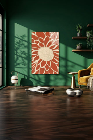 Terracotta Modern Çiçek Soyut Cam Tablo