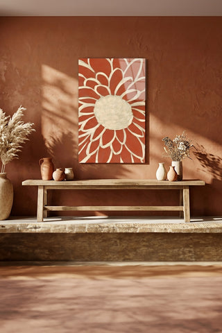 Terracotta Modern Çiçek Soyut Cam Tablo