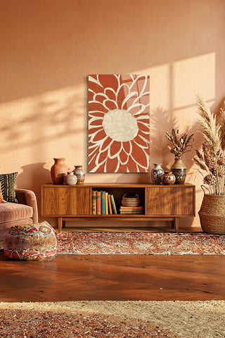 Terracotta Modern Çiçek Soyut Cam Tablo