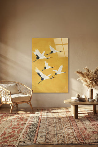 Turna Kuşları Zen Stil Modern Cam Tablo