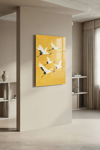 Turna Kuşları Zen Stil Modern Cam Tablo