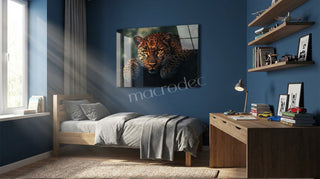 "Vahşi Asalet" Leopar Portresi Modern Cam Tablo