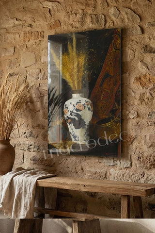 Vintage Oriental Still Life" Klasik Vazo ve Natürmort Cam Tablo