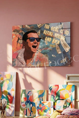 "The Goal: Young and Rich" Di Caprio Motivasyonel Cam Tablo